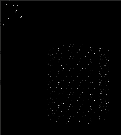 A repeating pattern of randomly placed white dots in the shape of a cylinder. In the corner is the same pattern of glitter, but flat and without repeat